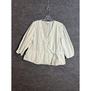 A New Day Womens Surplice Top Size XXL Pastel Striped V Neck Preppy Cotton